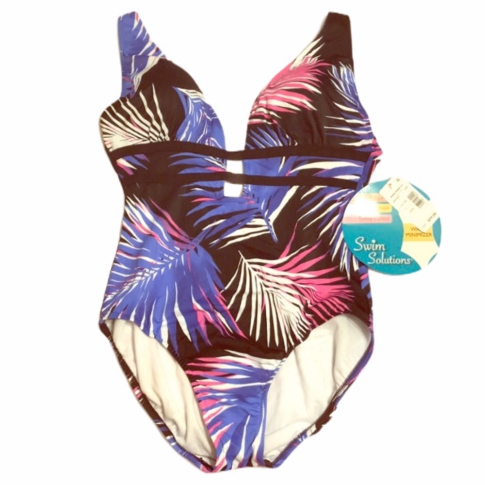 NWT Swim Solutions One Piece Plunge Swimsuit 12
